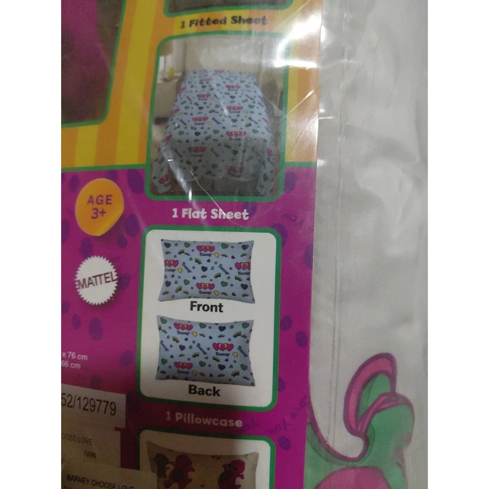 Barney & Friends Bedding 7 Piece Reversible Comforter, Sheet Set w/Sham, Full Sz